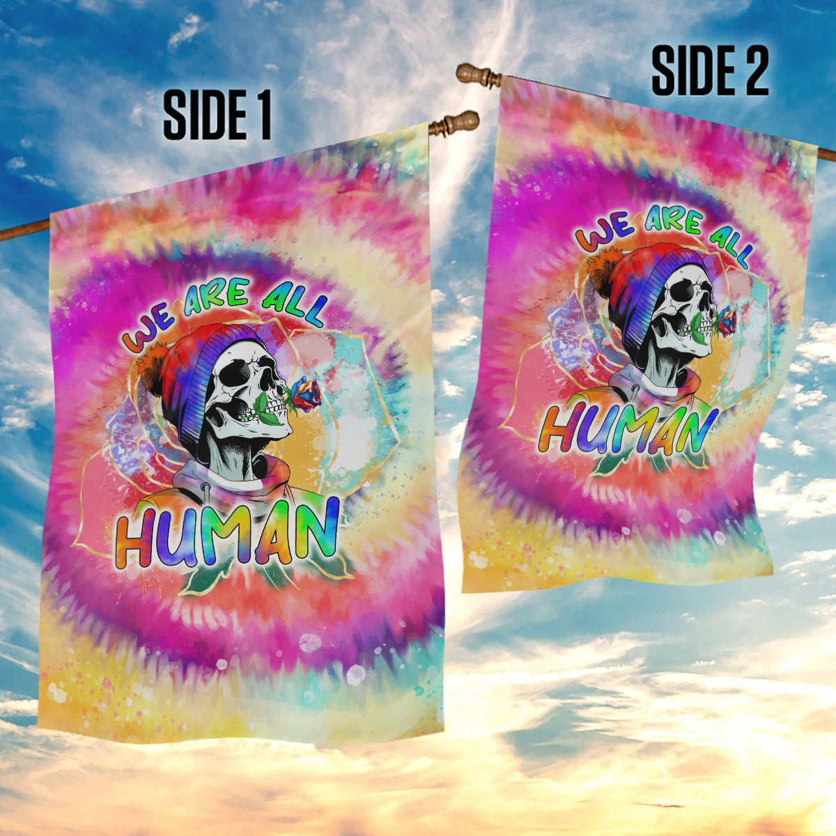 We Are All Human LGBT Garden Flag Skull Tie Dye - Wonder Print Shop