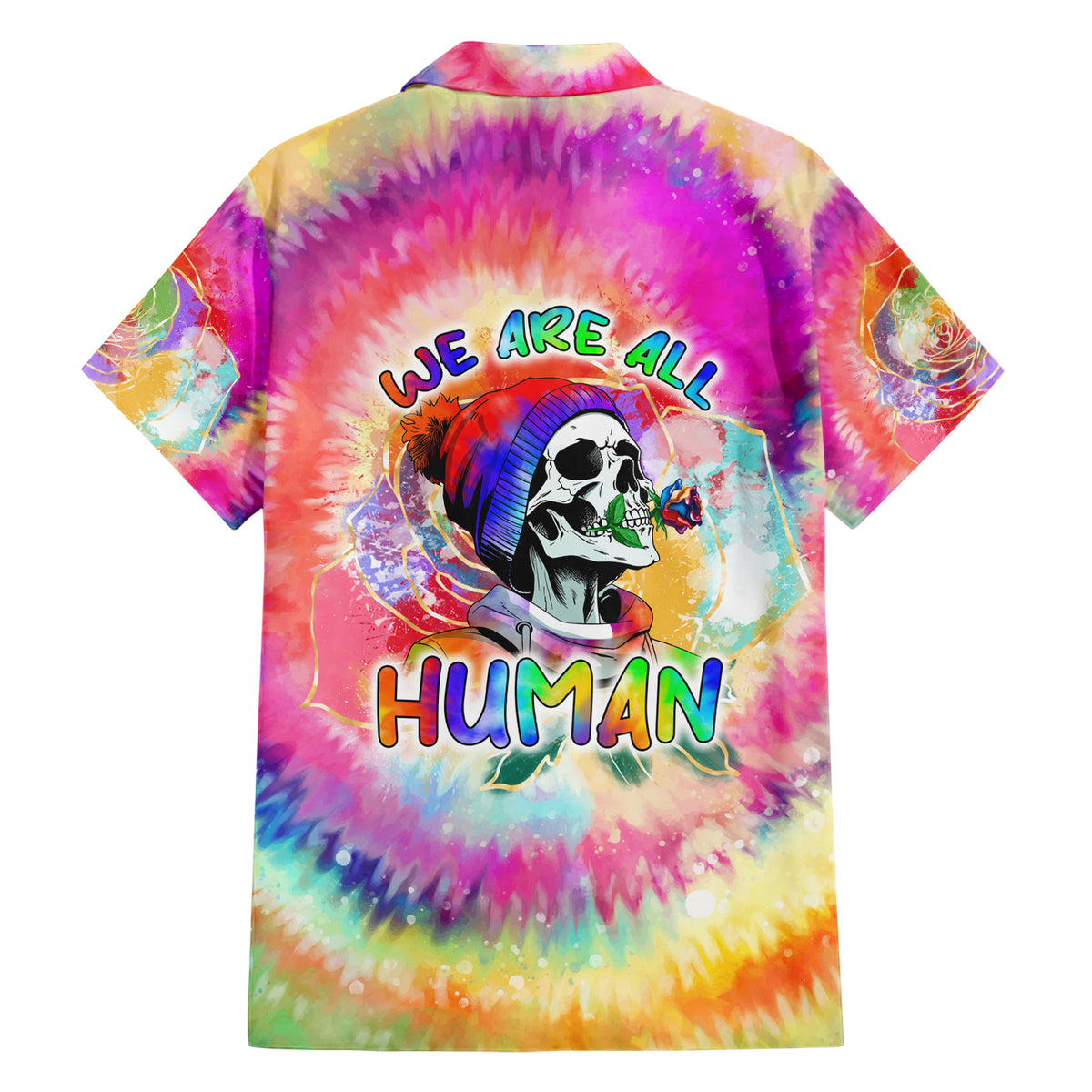 We Are All Human LGBT Hawaiian Shirt Skull Tie Dye - Wonder Print Shop