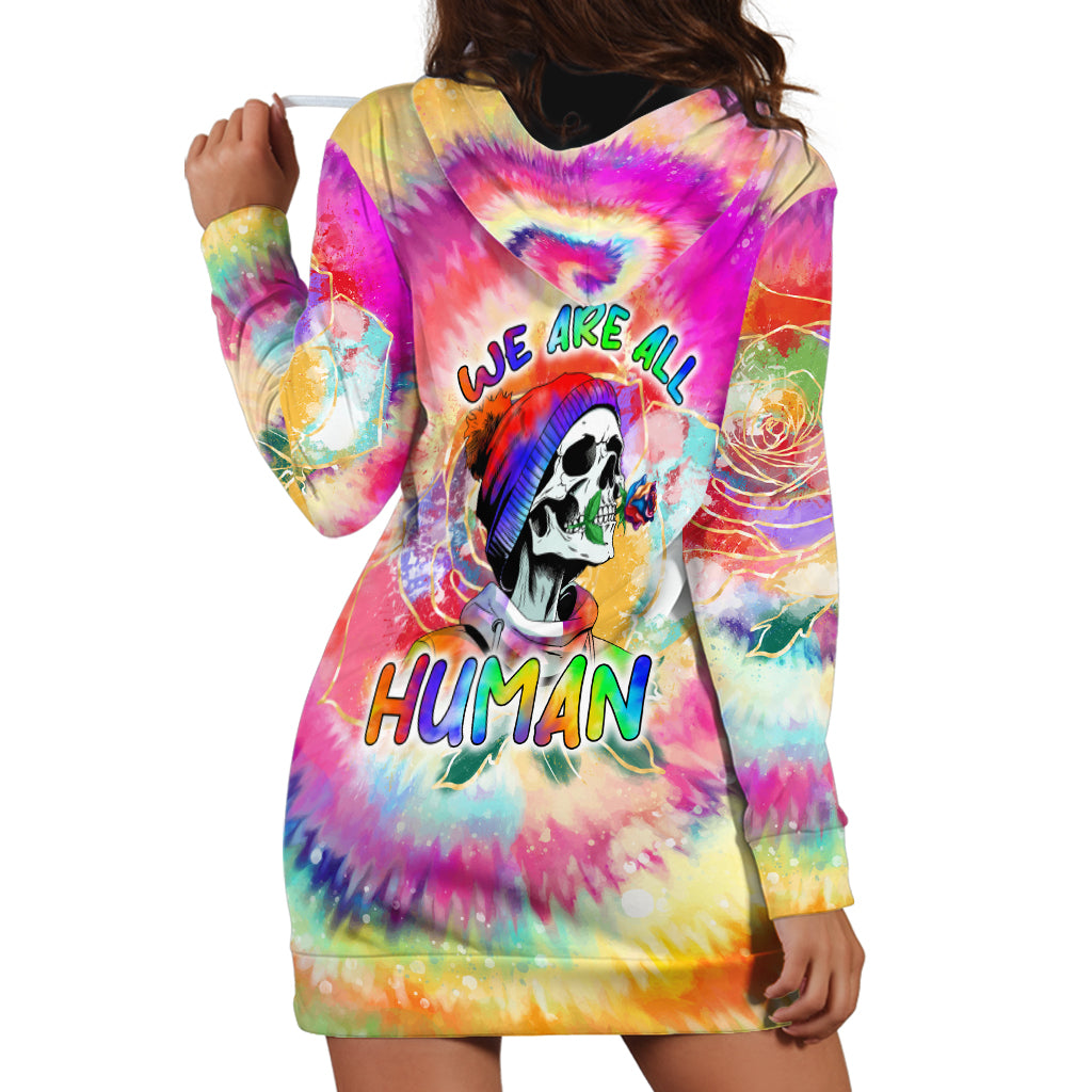 We Are All Human LGBT Hoodie Dress Skull Tie Dye - Wonder Print Shop