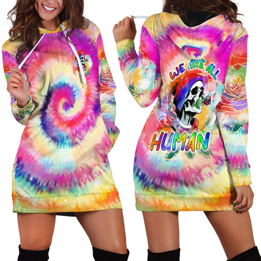 We Are All Human LGBT Hoodie Dress Skull Tie Dye - Wonder Print Shop