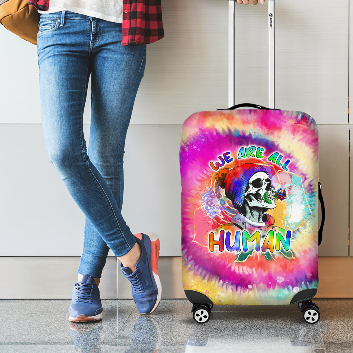 We Are All Human LGBT Luggage Cover Skull Tie Dye - Wonder Print Shop