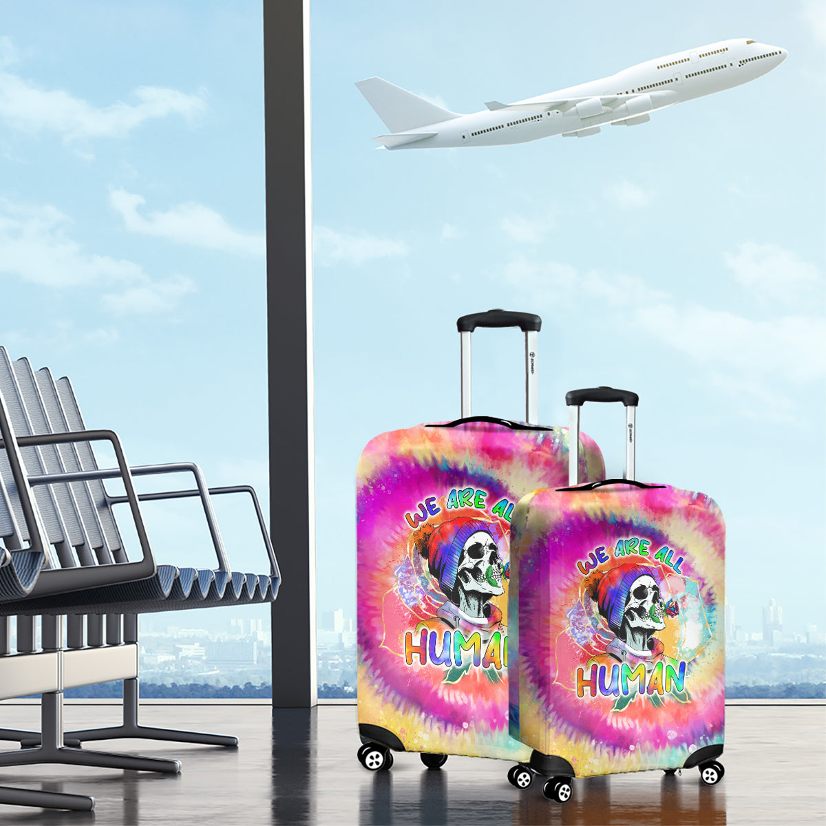 We Are All Human LGBT Luggage Cover Skull Tie Dye - Wonder Print Shop
