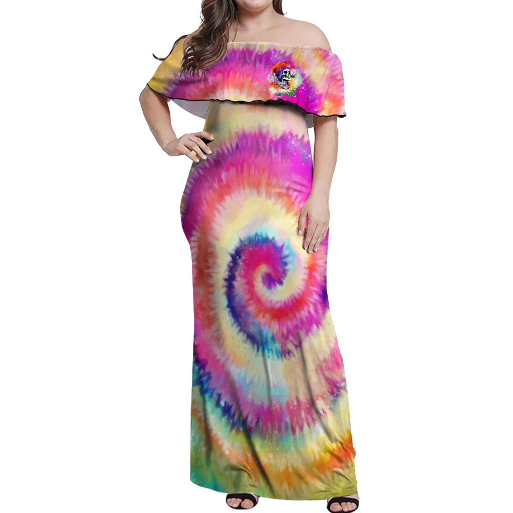 We Are All Human LGBT Off Shoulder Maxi Dress Skull Tie Dye - Wonder Print Shop
