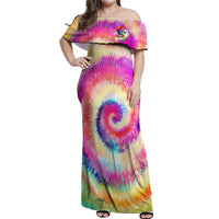We Are All Human LGBT Off Shoulder Maxi Dress Skull Tie Dye - Wonder Print Shop