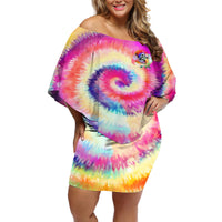 We Are All Human LGBT Off Shoulder Short Dress Skull Tie Dye - Wonder Print Shop