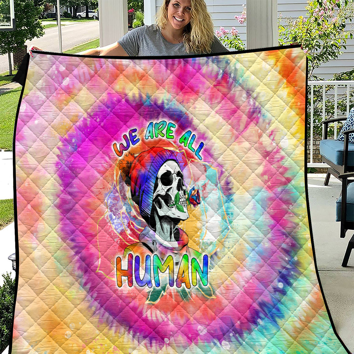 We Are All Human LGBT Quilt Skull Tie Dye - Wonder Print Shop