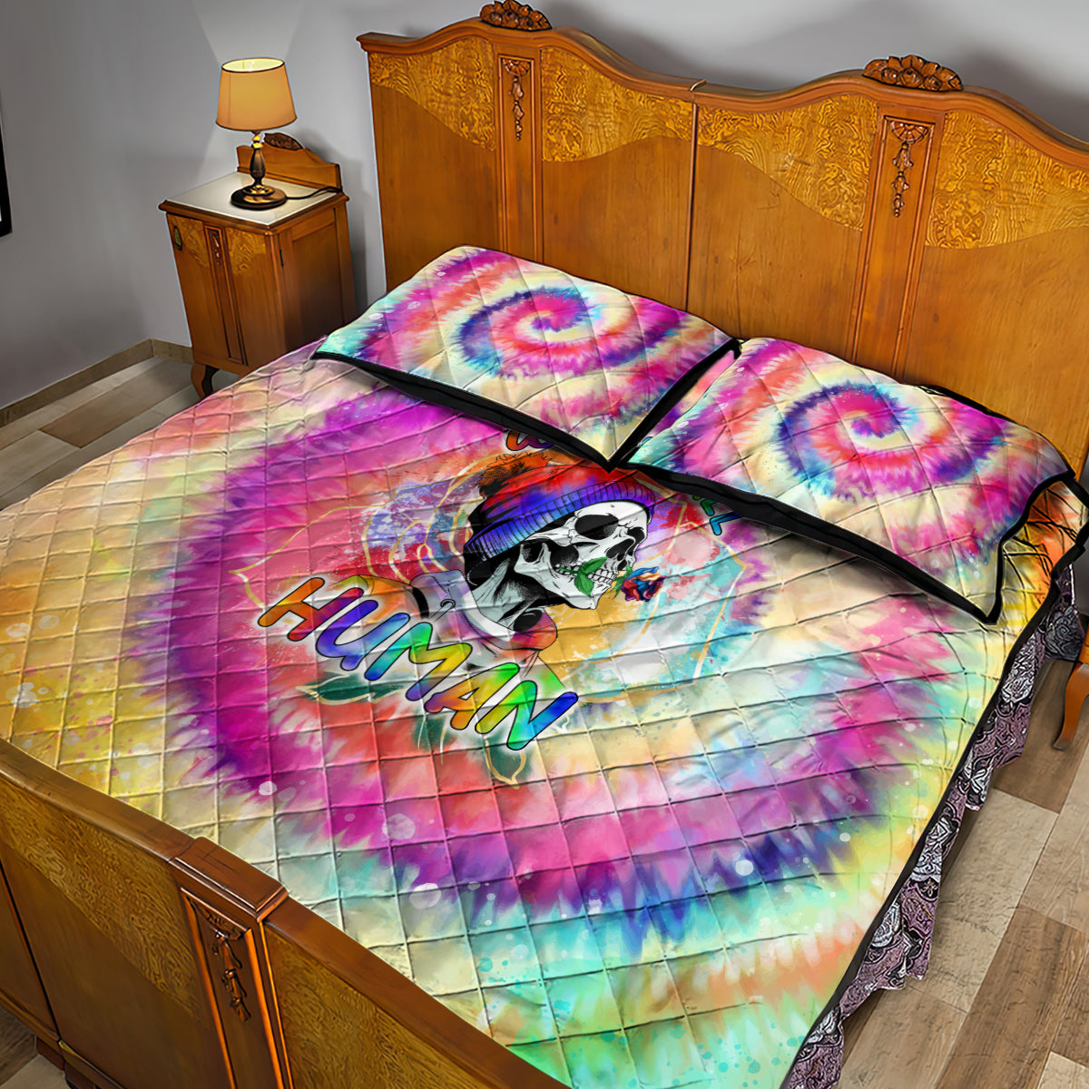 We Are All Human LGBT Quilt Bed Set Skull Tie Dye - Wonder Print Shop