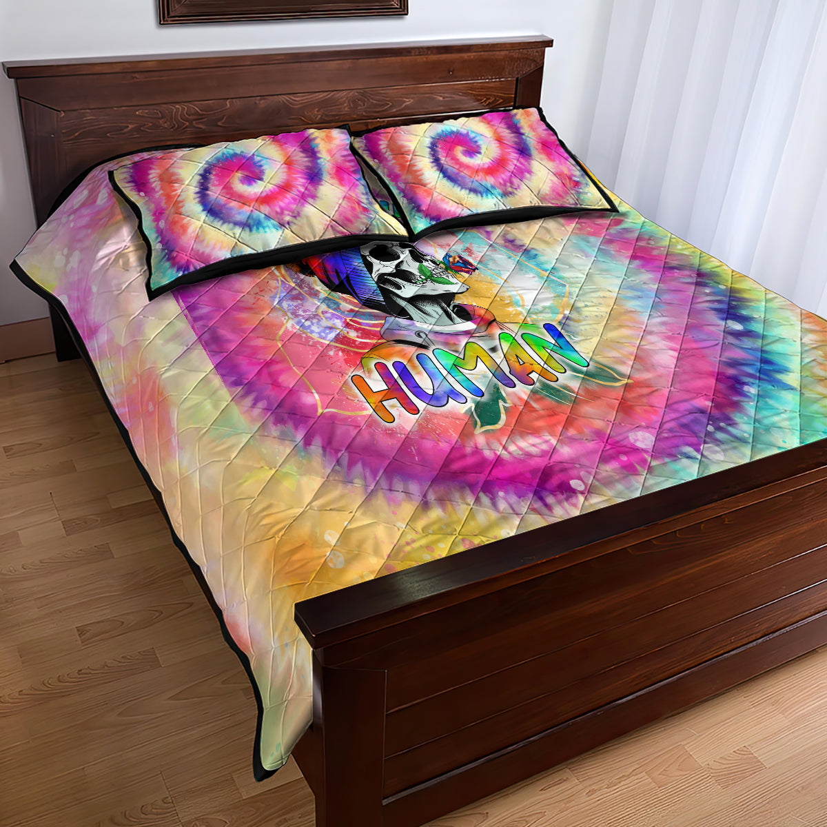 We Are All Human LGBT Quilt Bed Set Skull Tie Dye - Wonder Print Shop