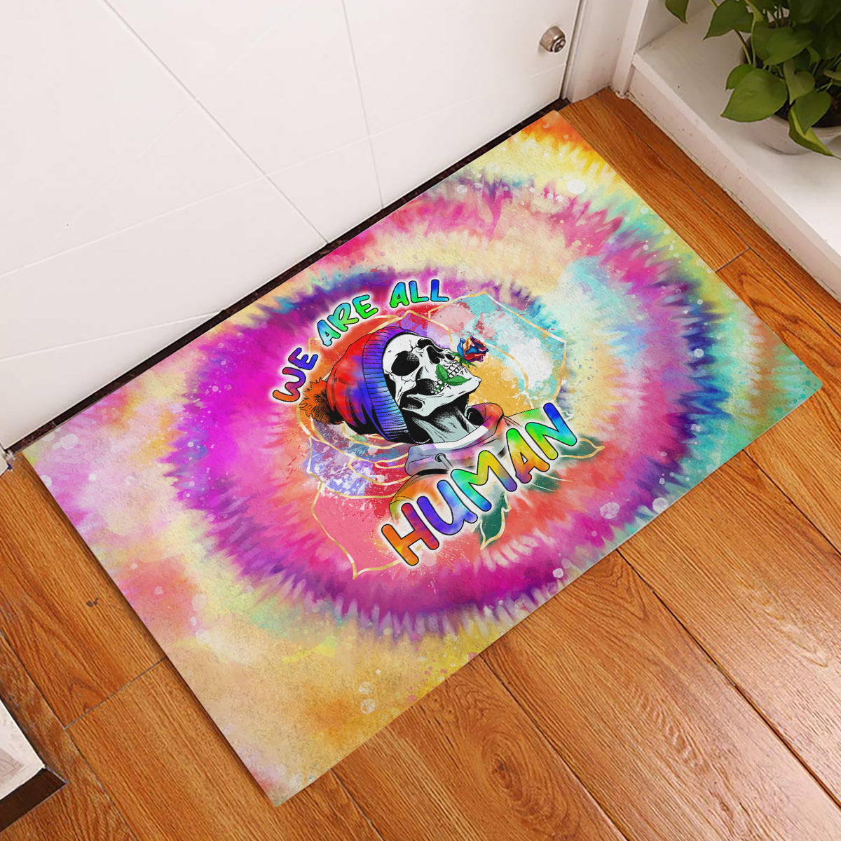 We Are All Human LGBT Rubber Doormat Skull Tie Dye - Wonder Print Shop