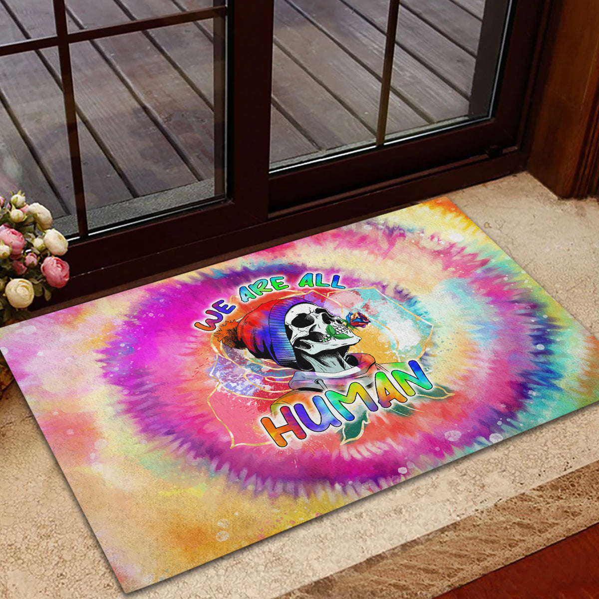 We Are All Human LGBT Rubber Doormat Skull Tie Dye - Wonder Print Shop