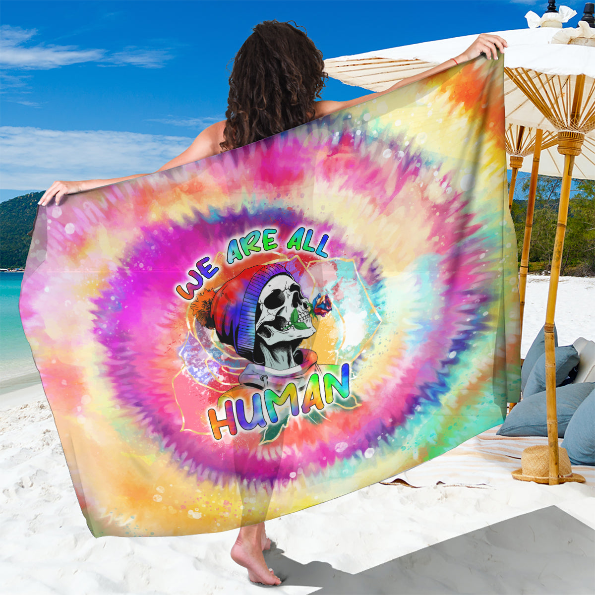 We Are All Human LGBT Sarong Skull Tie Dye - Wonder Print Shop