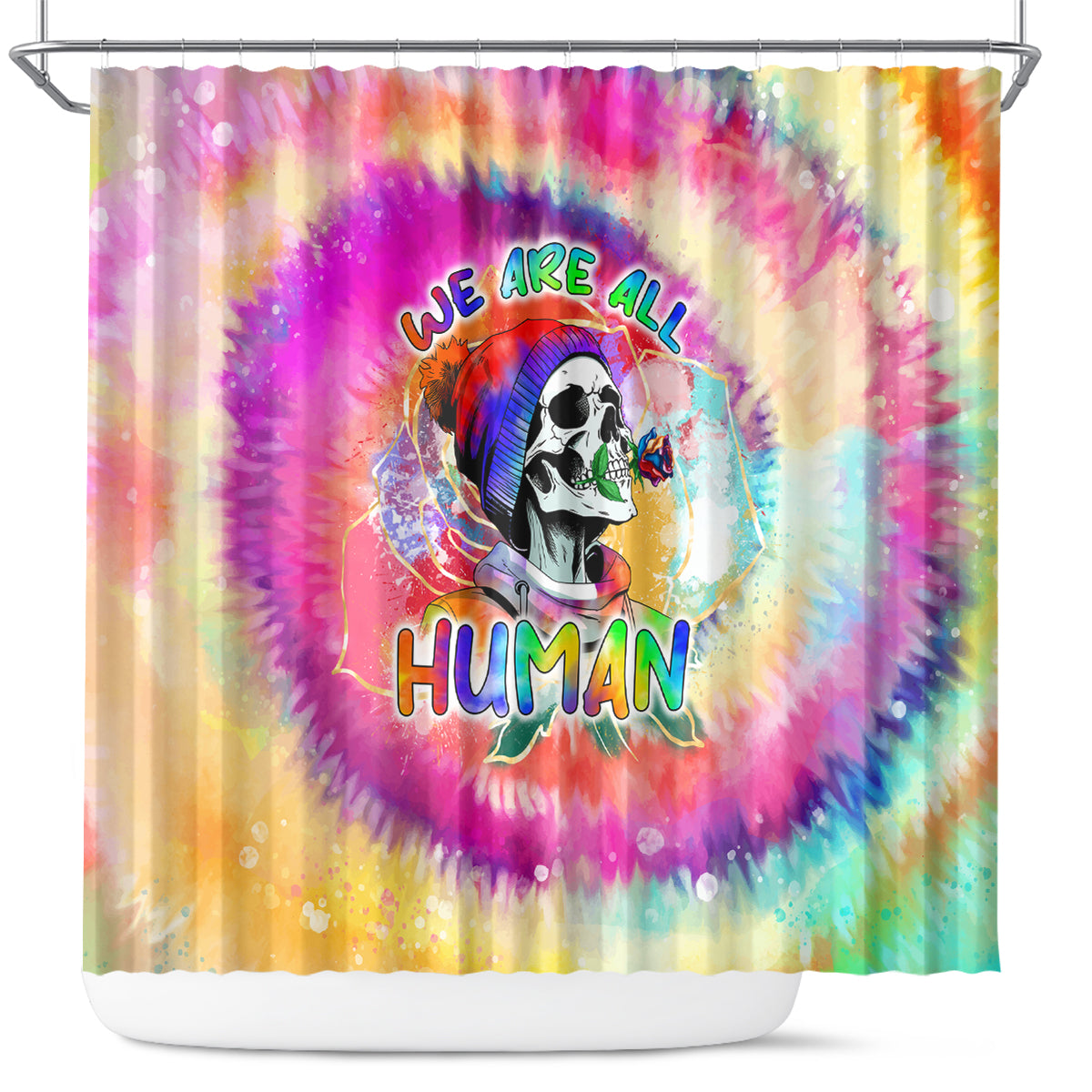 we-are-all-human-lgbt-shower-curtain-skull-tie-dye