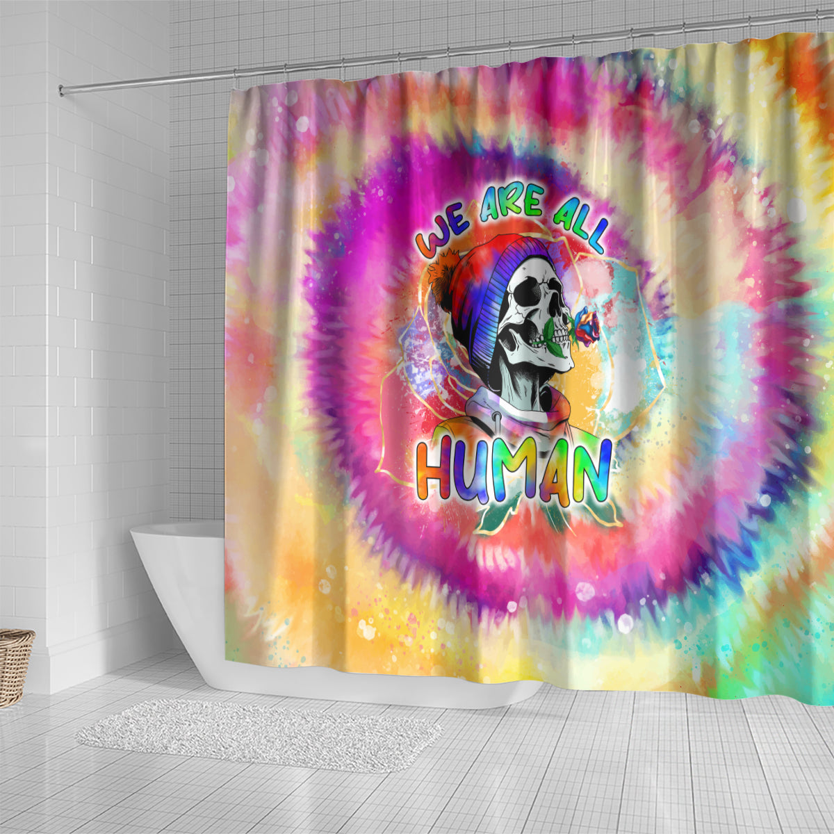 we-are-all-human-lgbt-shower-curtain-skull-tie-dye