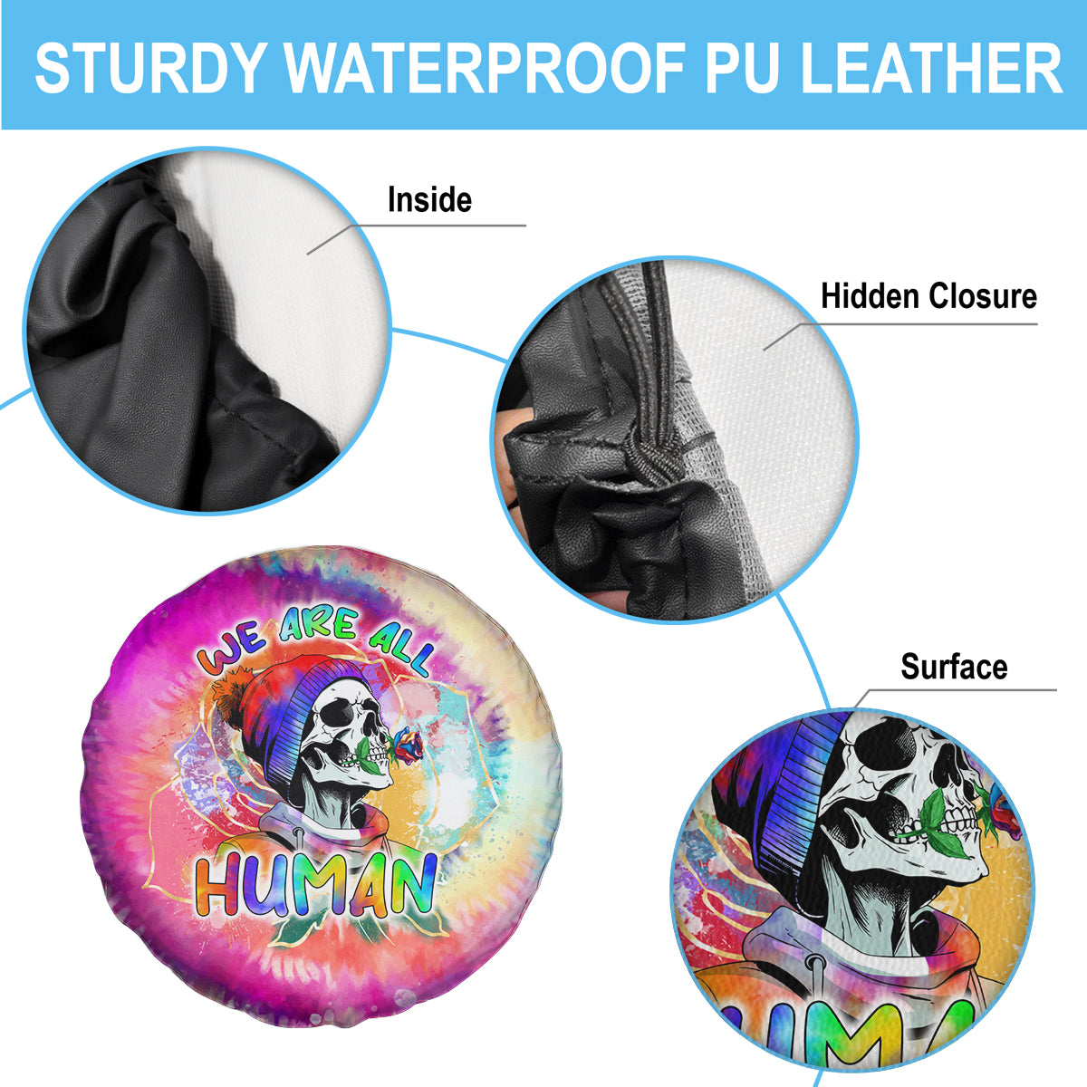 We Are All Human LGBT Spare Tire Cover Skull Tie Dye - Wonder Print Shop