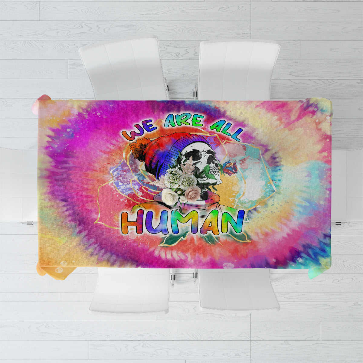 We Are All Human LGBT Tablecloth Skull Tie Dye - Wonder Print Shop