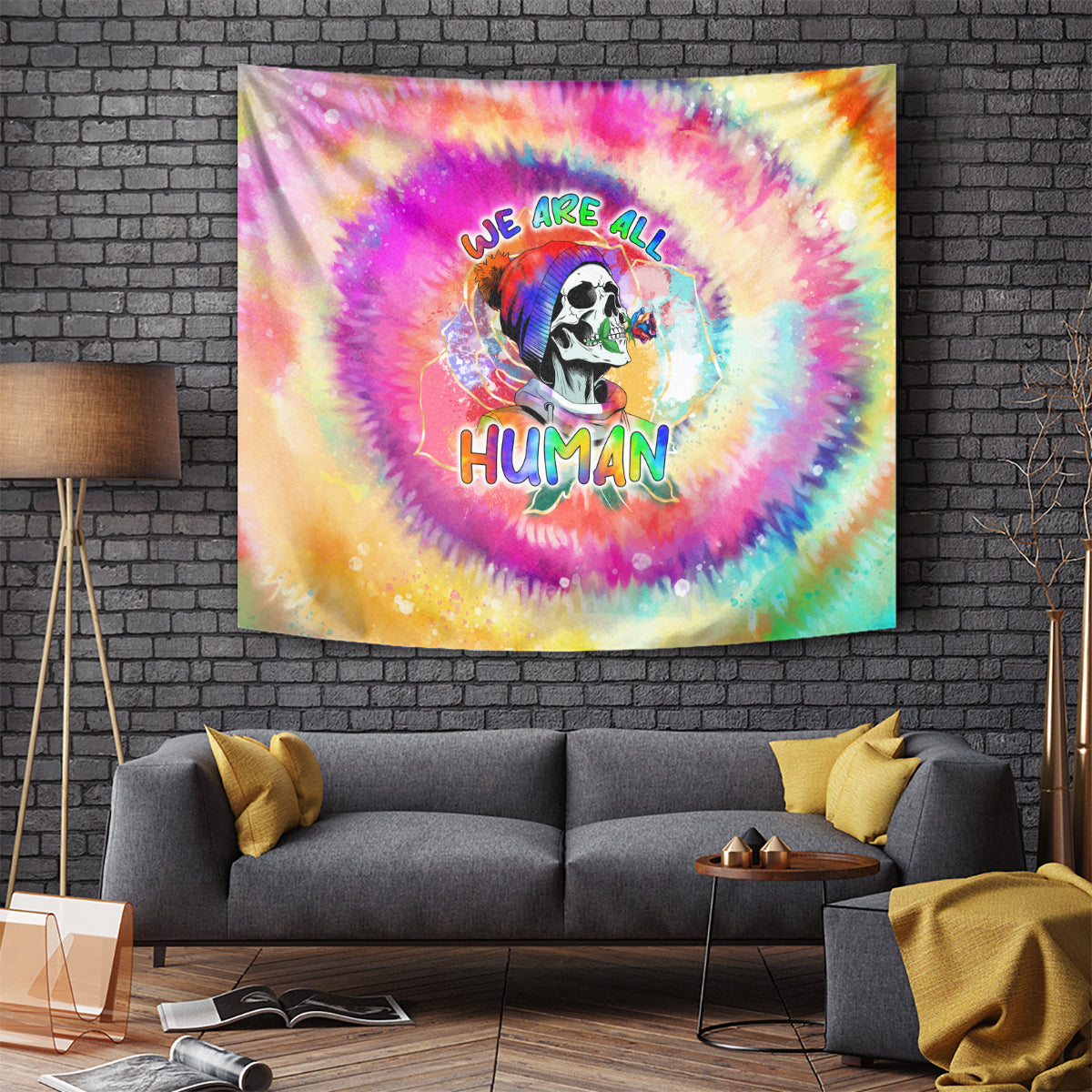 We Are All Human LGBT Tapestry Skull Tie Dye - Wonder Print Shop