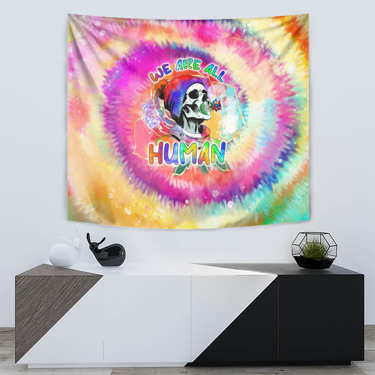 We Are All Human LGBT Tapestry Skull Tie Dye - Wonder Print Shop