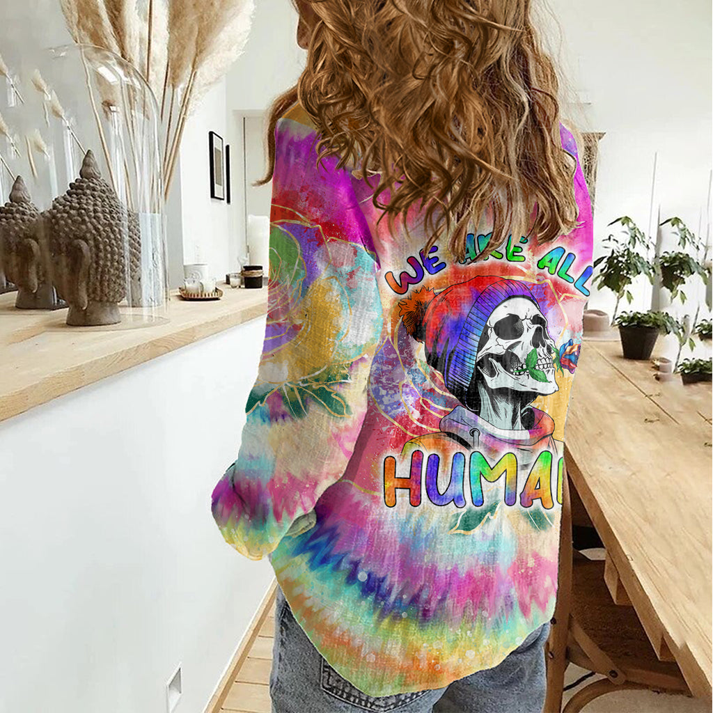 We Are All Human LGBT Women Casual Shirt Skull Tie Dye - Wonder Print Shop