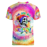 We Are All Human LGBT Women V Neck T Shirt Skull Tie Dye - Wonder Print Shop