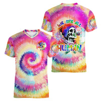 We Are All Human LGBT Women V Neck T Shirt Skull Tie Dye - Wonder Print Shop