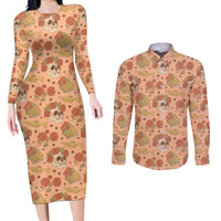 Day of the Dead Couples Matching Long Sleeve Bodycon Dress and Long Sleeve Button Shirt Sugar Skulls - Wonder Print Shop