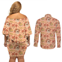 Day of the Dead Couples Matching Off Shoulder Short Dress and Long Sleeve Button Shirt Sugar Skulls - Wonder Print Shop