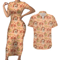 Day of the Dead Couples Matching Short Sleeve Bodycon Dress and Hawaiian Shirt Sugar Skulls - Wonder Print Shop