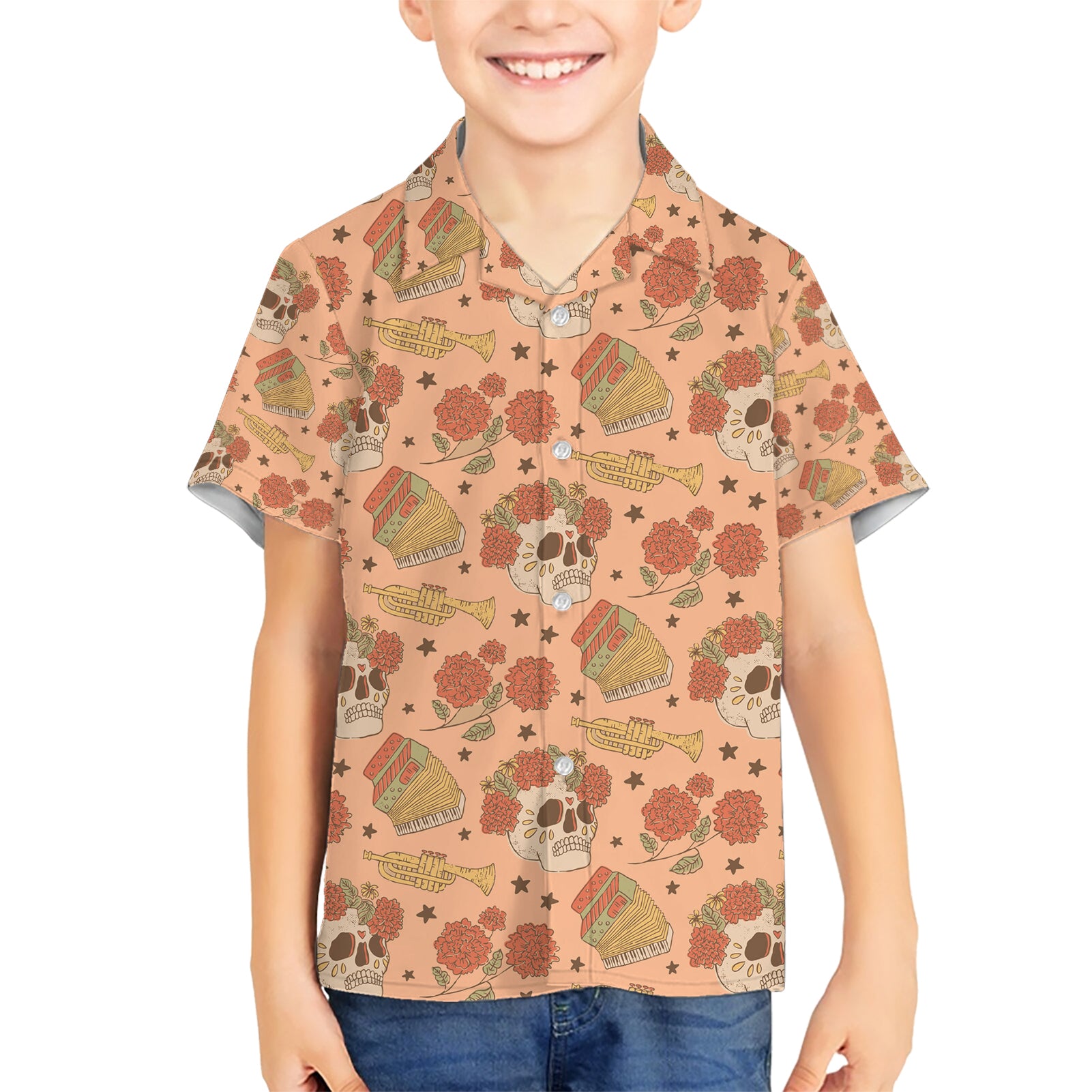 Day of the Dead Kid Hawaiian Shirt Sugar Skulls - Wonder Print Shop