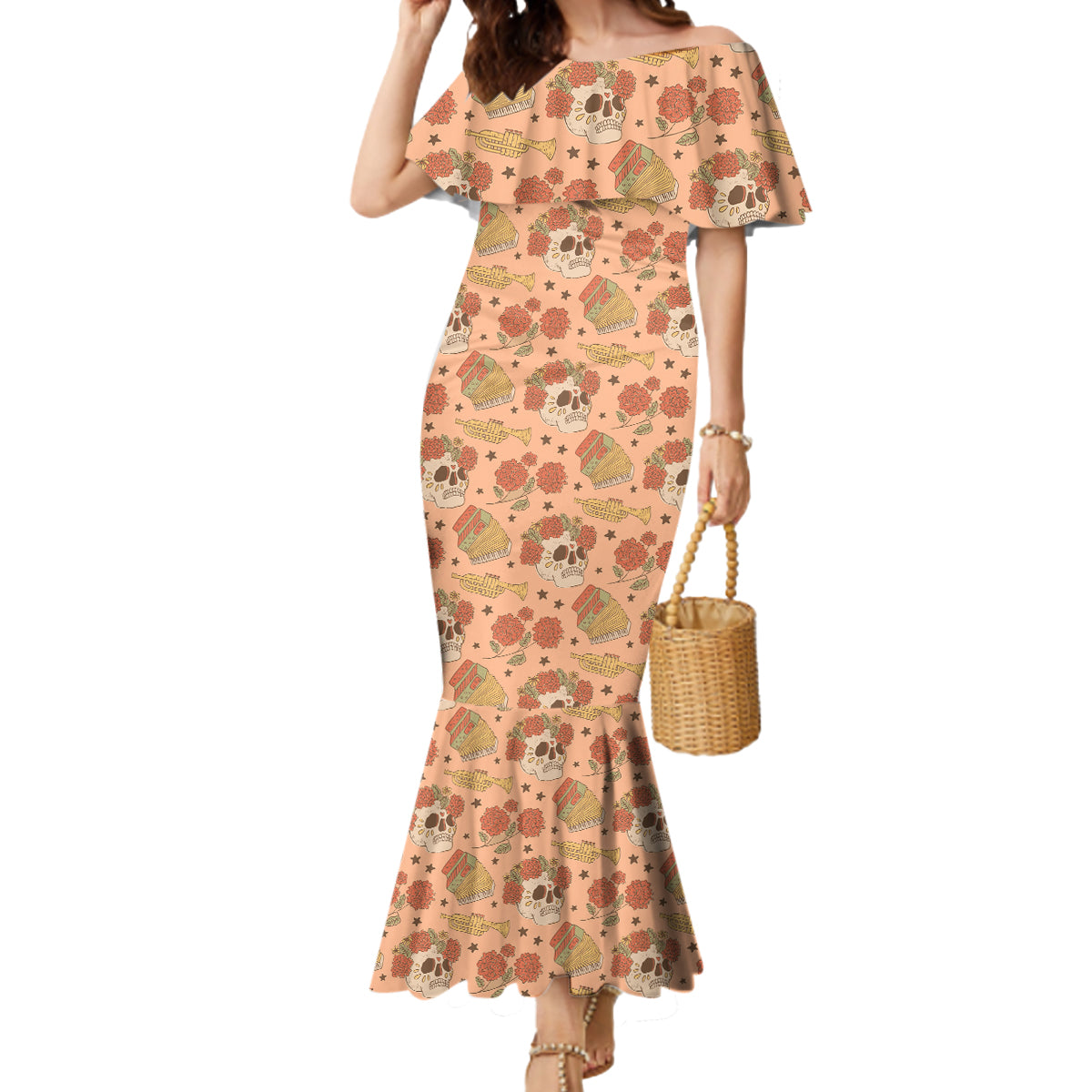 Day of the Dead Mermaid Dress Sugar Skulls - Wonder Print Shop
