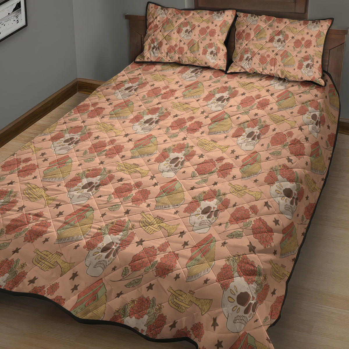 Day of the Dead Quilt Bed Set Sugar Skulls - Wonder Print Shop