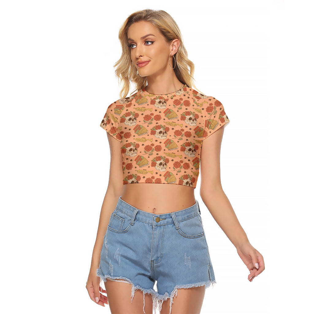 Day of the Dead Raglan Cropped T Shirt Sugar Skulls - Wonder Print Shop