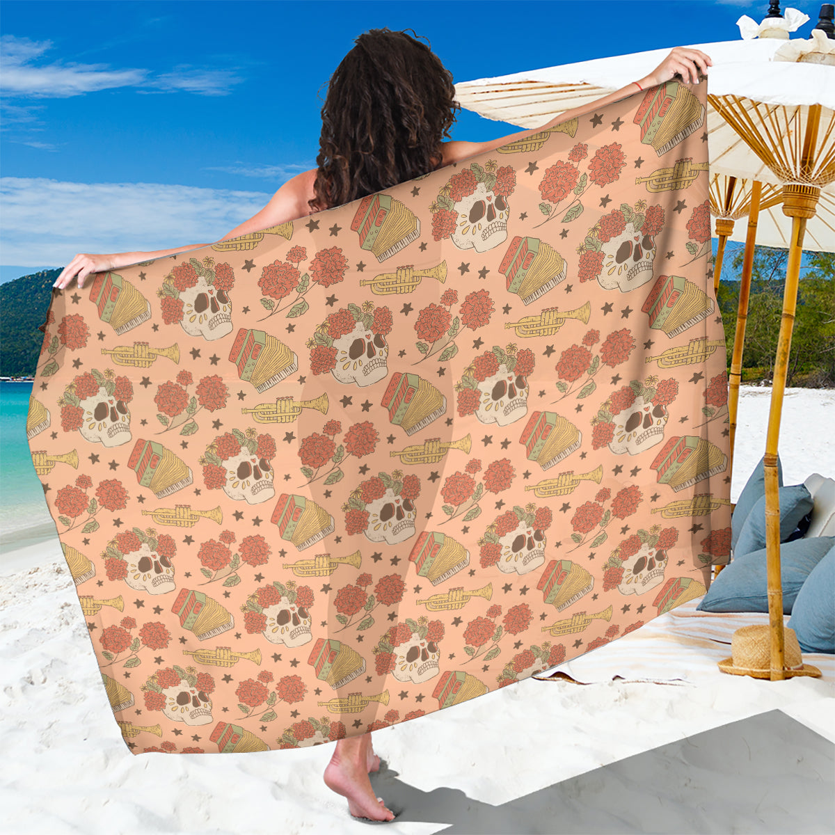 Day of the Dead Sarong Sugar Skulls - Wonder Print Shop