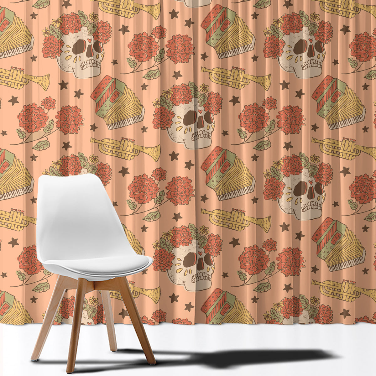 Day of the Dead Window Curtain Sugar Skulls - Wonder Print Shop