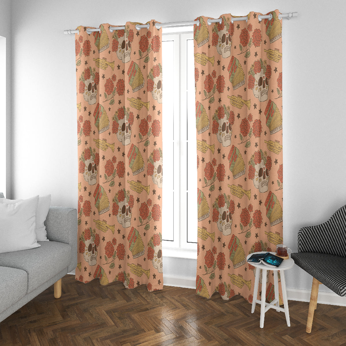 Day of the Dead Window Curtain Sugar Skulls - Wonder Print Shop