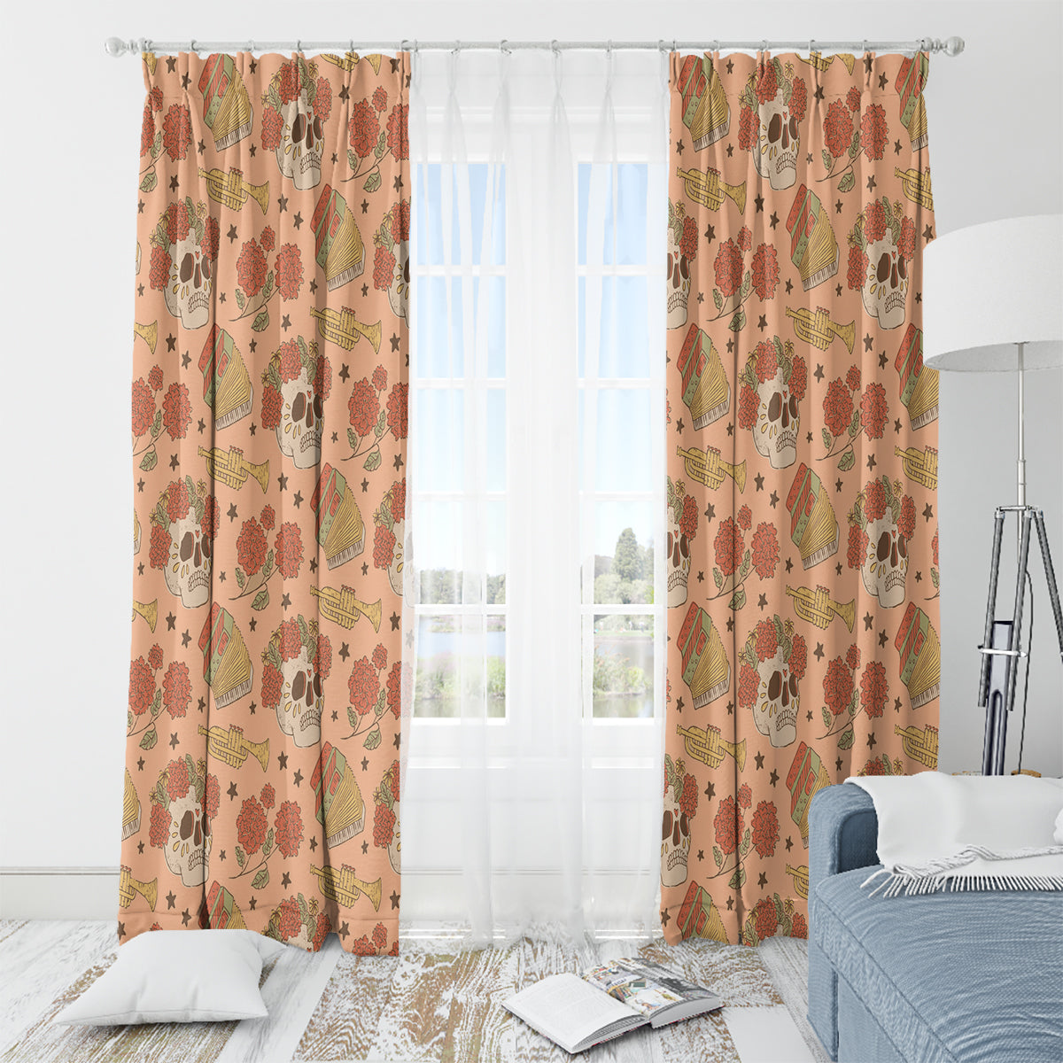 Day of the Dead Window Curtain Sugar Skulls - Wonder Print Shop