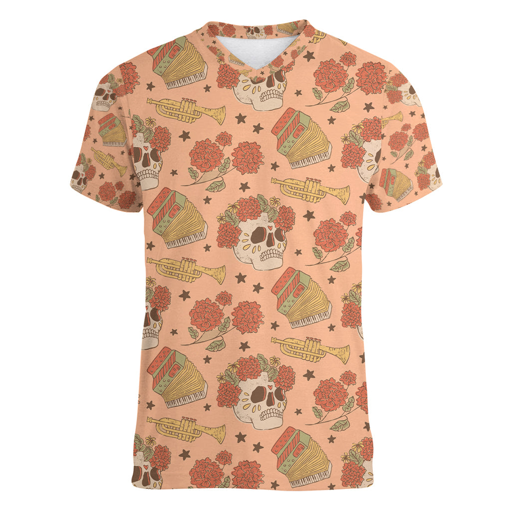 Day of the Dead Women V Neck T Shirt Sugar Skulls - Wonder Print Shop