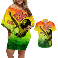 The Real Legend Bob Couples Matching Off Shoulder Short Dress and Hawaiian Shirt African Jamaica Reggae - Wonder Print Shop
