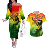 The Real Legend Bob Couples Matching Off The Shoulder Long Sleeve Dress and Hawaiian Shirt African Jamaica Reggae - Wonder Print Shop