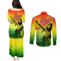 The Real Legend Bob Couples Matching Puletasi and Long Sleeve Button Shirt African Jamaica Reggae - Wonder Print Shop
