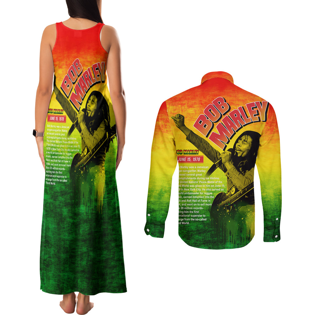The Real Legend Bob Couples Matching Tank Maxi Dress and Long Sleeve Button Shirt African Jamaica Reggae - Wonder Print Shop