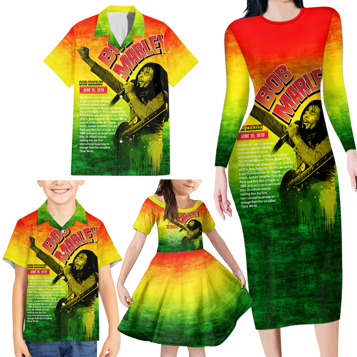 The Real Legend Bob Family Matching Long Sleeve Bodycon Dress and Hawaiian Shirt African Jamaica Reggae - Wonder Print Shop