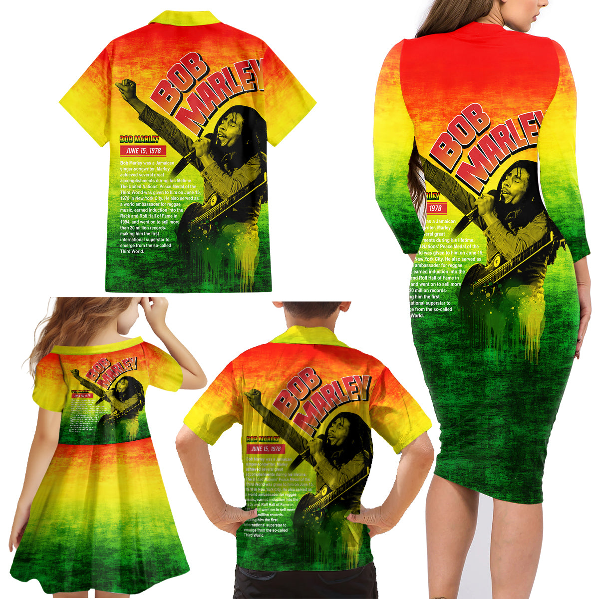 The Real Legend Bob Family Matching Long Sleeve Bodycon Dress and Hawaiian Shirt African Jamaica Reggae - Wonder Print Shop