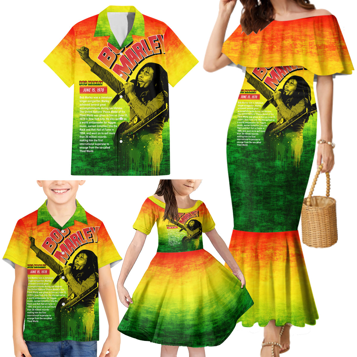 The Real Legend Bob Family Matching Mermaid Dress and Hawaiian Shirt African Jamaica Reggae - Wonder Print Shop