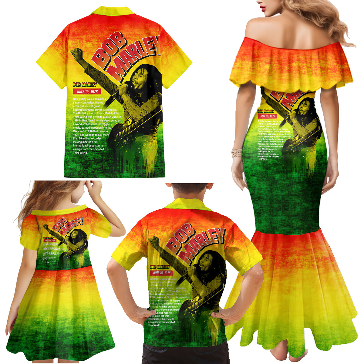The Real Legend Bob Family Matching Mermaid Dress and Hawaiian Shirt African Jamaica Reggae - Wonder Print Shop
