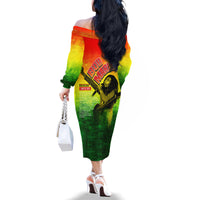 The Real Legend Bob Family Matching Off Shoulder Long Sleeve Dress and Hawaiian Shirt African Jamaica Reggae - Wonder Print Shop