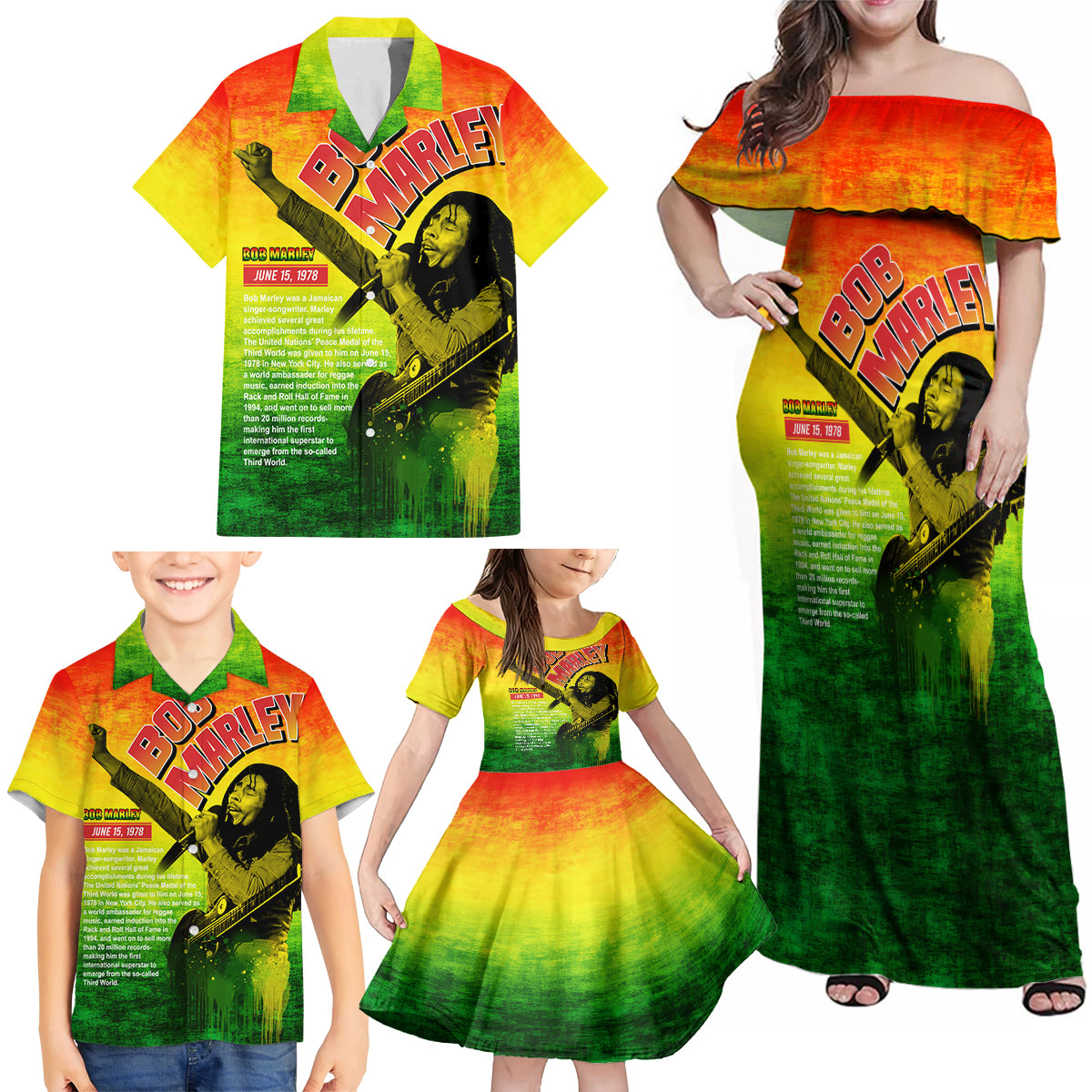 The Real Legend Bob Family Matching Off Shoulder Maxi Dress and Hawaiian Shirt African Jamaica Reggae - Wonder Print Shop