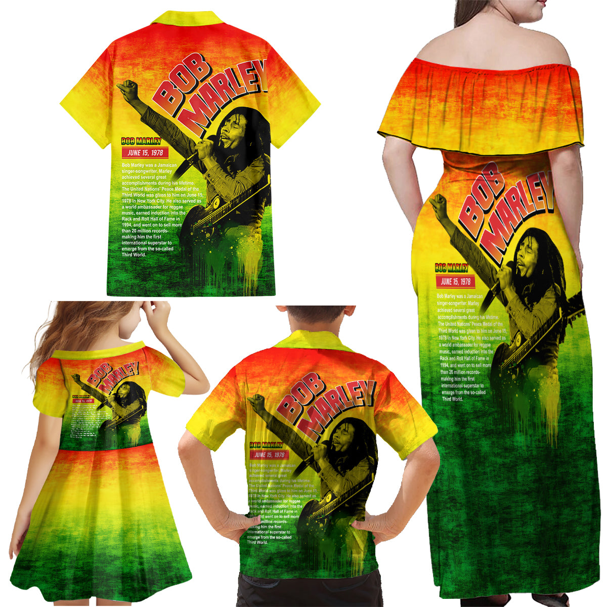 The Real Legend Bob Family Matching Off Shoulder Maxi Dress and Hawaiian Shirt African Jamaica Reggae - Wonder Print Shop