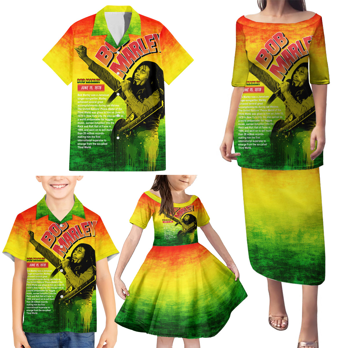 The Real Legend Bob Family Matching Puletasi and Hawaiian Shirt African Jamaica Reggae - Wonder Print Shop