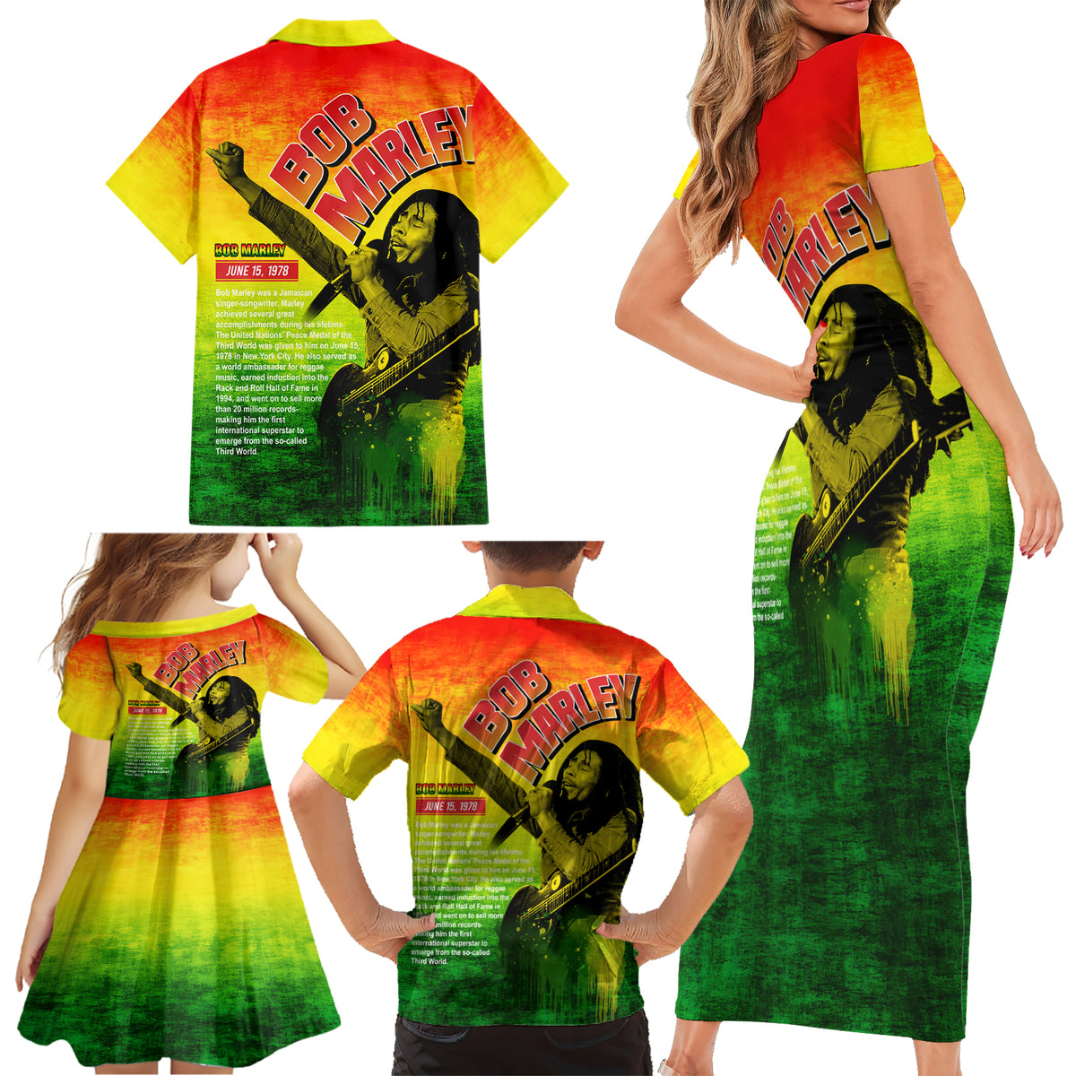 The Real Legend Bob Family Matching Short Sleeve Bodycon Dress and Hawaiian Shirt African Jamaica Reggae - Wonder Print Shop