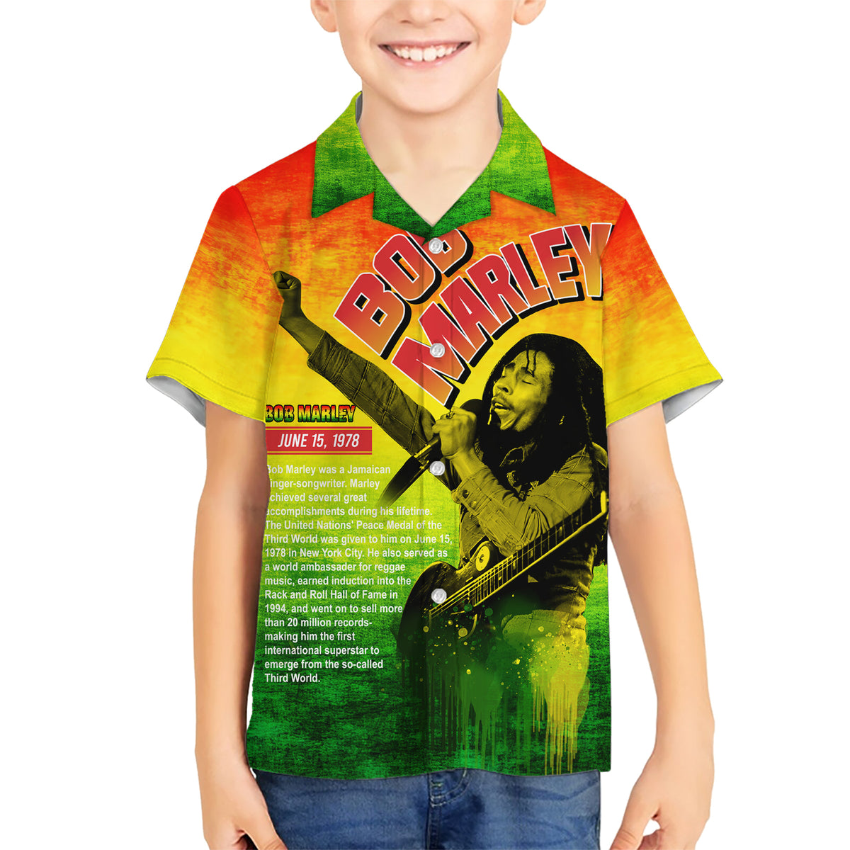 The Real Legend Bob Family Matching Short Sleeve Bodycon Dress and Hawaiian Shirt African Jamaica Reggae - Wonder Print Shop